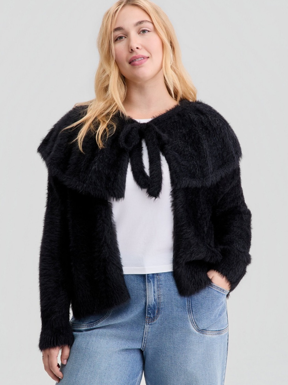Black Cape Inspired Cardigan • Soft Eyelash Knit NWT